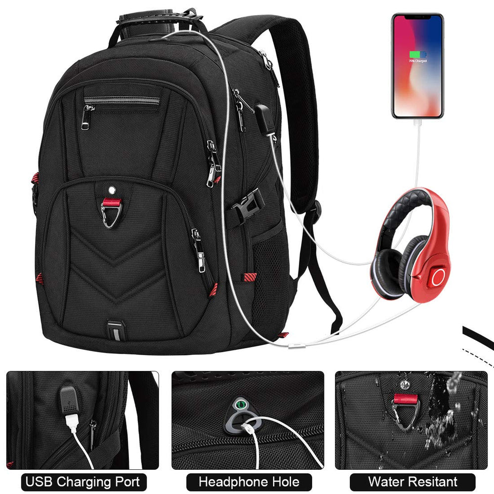 Laptop Backpack 17 Inch Business Travel Backpacks for Men Women Extra Large Waterproof TSA Anti Theft College Bookbags with USB Charging Port 17.3 Gaming Computer Backpack 45L, Black