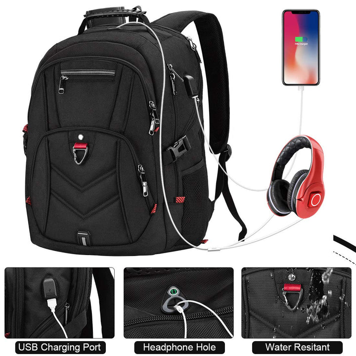 Laptop Backpack 17 Inch Business Travel Backpacks for Men Women Extra Large Waterproof TSA Anti Theft College Bookbags with USB Charging Port 17.3 Gaming Computer Backpack 45L, Black