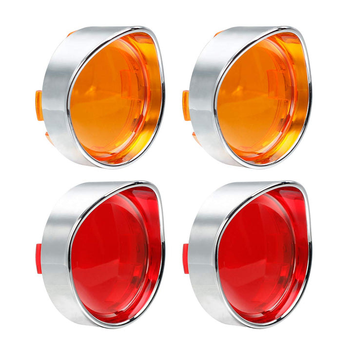 Turn Signal Lens Cover with Chrome Visor Compatible with Harley Dyna Fatboy Softail Road Glide
