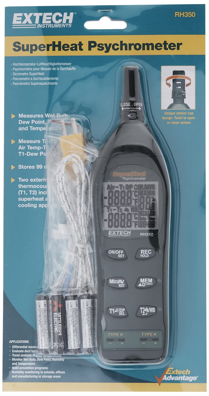 Extech Instruments RH350 Psychrometer with 2 Type-K Remote Temperature Probes