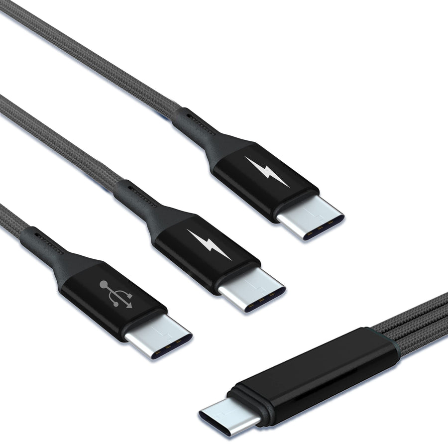 USB C Splitter Cable,USB C Male to 3 Type-C Male Charge Cable,3 in 1 Nylon Braided Charging Cord with 3x0.2m Cable, 5A Fast Charge,Compatible with Mobile/Android and More (0.65 FT-0.2M)
