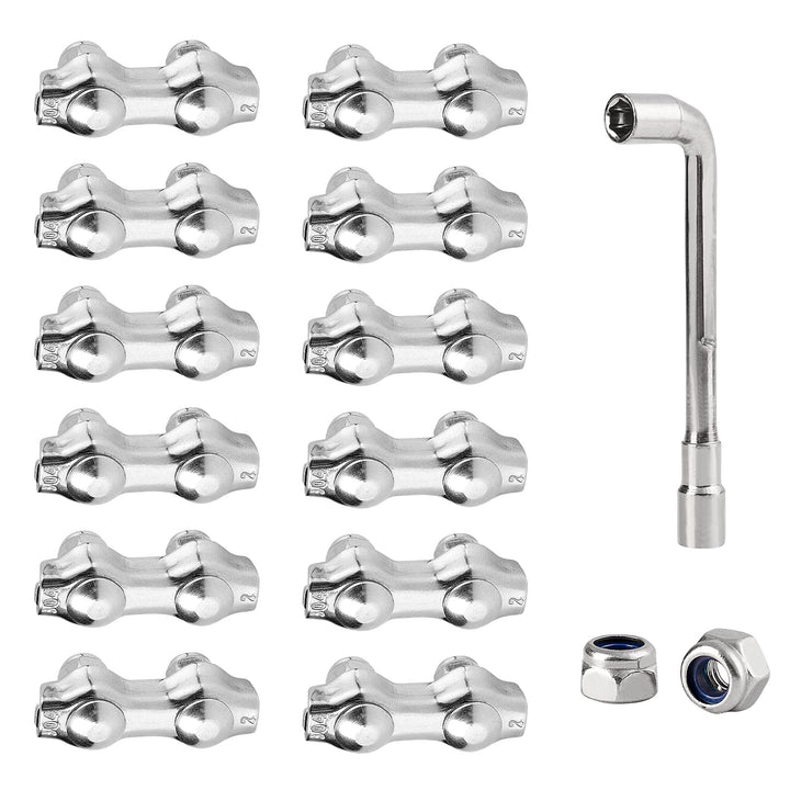 1/16 Wire Rope Clips Cable Clamp with Spanner,24pcs M2 Stainless Steel Wire Rope Clamps with Anti-Loosening Lock Nuts,U Bolt Cable Fastener for 1/16 Cable Wire Rope Securing