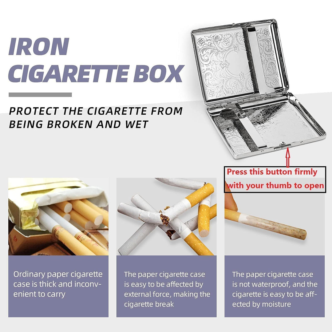 Metal Cigarette Case - Women and Men, Portable Double Sided Spring Clip Cigarette Case, Holds 20 Regular Size Cigarettes, Fits 100mm Cigarettes (Pattern Silver)