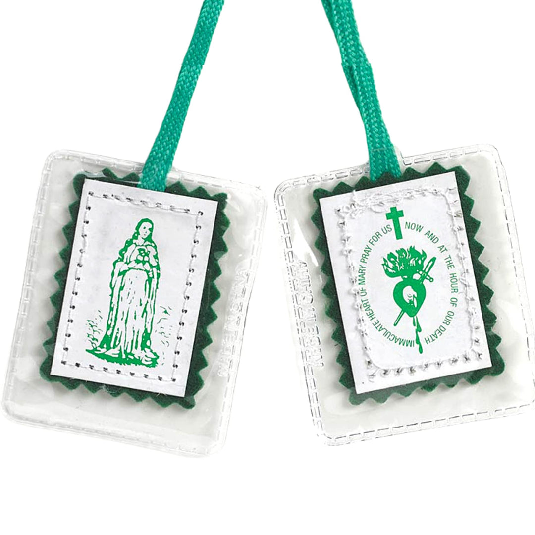 Immaculate Heart of Mary Green Laminated Scapular, 18 1/2 Inch