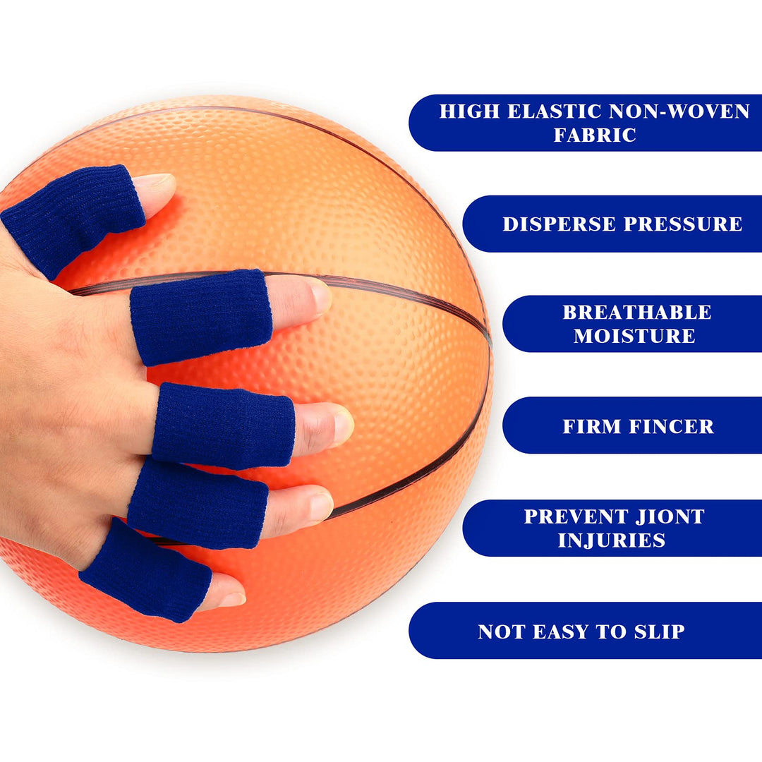 30 Pieces Finger Sleeves with 1 Storage Bag, Thumb Splint Brace Support Protector Breathable Elastic Finger Tape for Pain Relief Arthritis Trigger Finger Sports Basketball Baseball (Black, Blue)