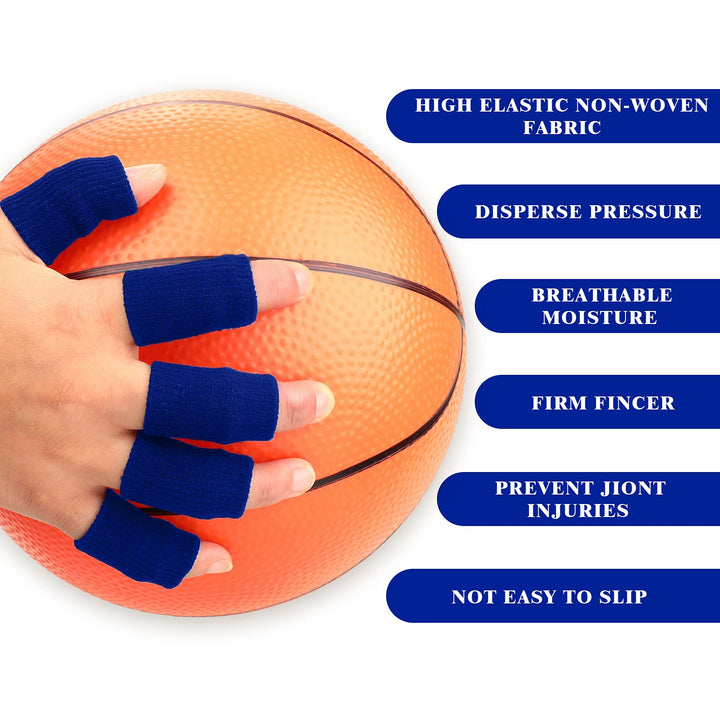 30 Pieces Finger Sleeves with 1 Storage Bag, Thumb Splint Brace Support Protector Breathable Elastic Finger Tape for Pain Relief Arthritis Trigger Finger Sports Basketball Baseball (Black, Blue)