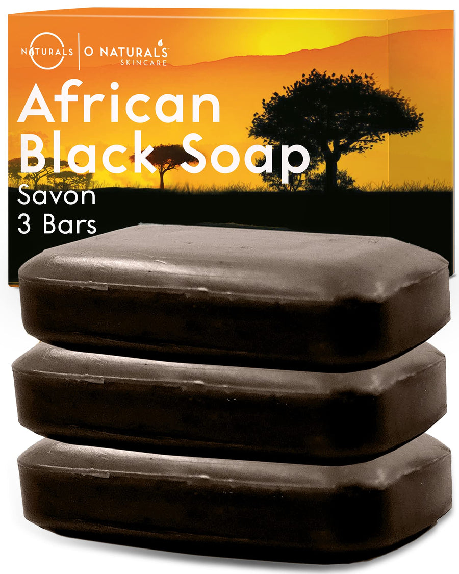 Organic African Black Soap Bar 3PC - Rich in African Shea Butter - Helps Acne Prone Skin - Natural Body Wash & Face Wash - Black African Soap - Natural Black Soap Bar for Women & Men
