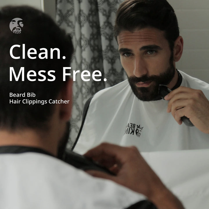 Beard King Beard Bib Apron - Shaving Set for Dad - As Seen on Shark Tank - Men&#39;s Hair Catcher for Shaving - Grooming Accessories, White