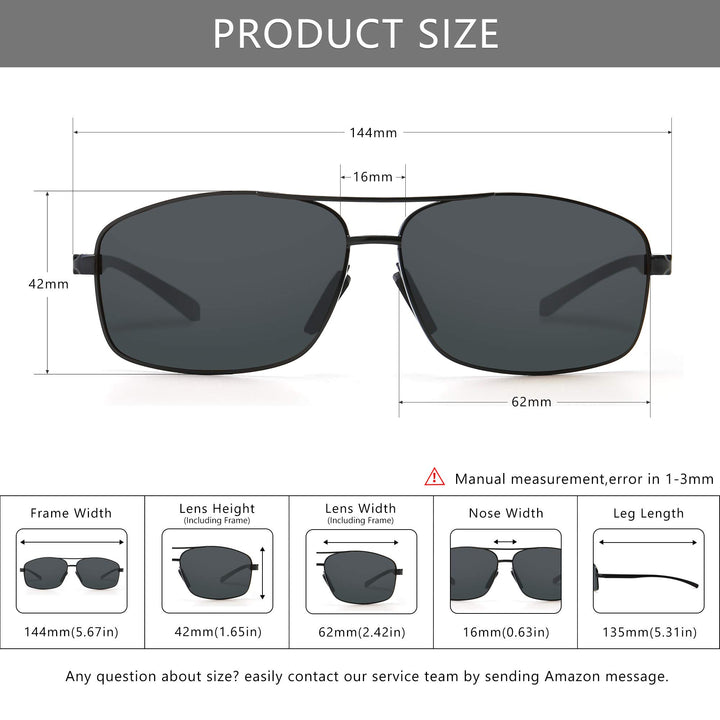 SUNGAIT Ultra Lightweight Rectangular Polarized Sunglas