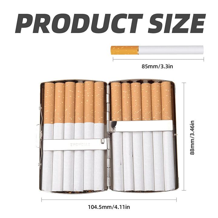 Mini Metal Cigarette Case - Women and Men, Portable Double Sided Spring Clip, Holds 12 85mm Cigarettes (Striped Silver)