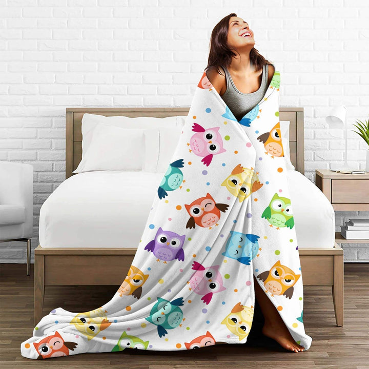 Colorful Owl Throw Blanket Soft Bed Blankets Lightweight Cozy Plush Flannel Fleece Blanket for Sofa Couch Bedroom 60x50