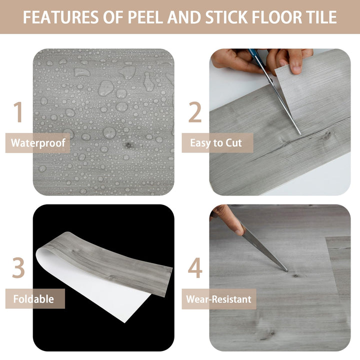 Peel and Stick Floor Tile, 36in×6in, Natural Grey Wood 