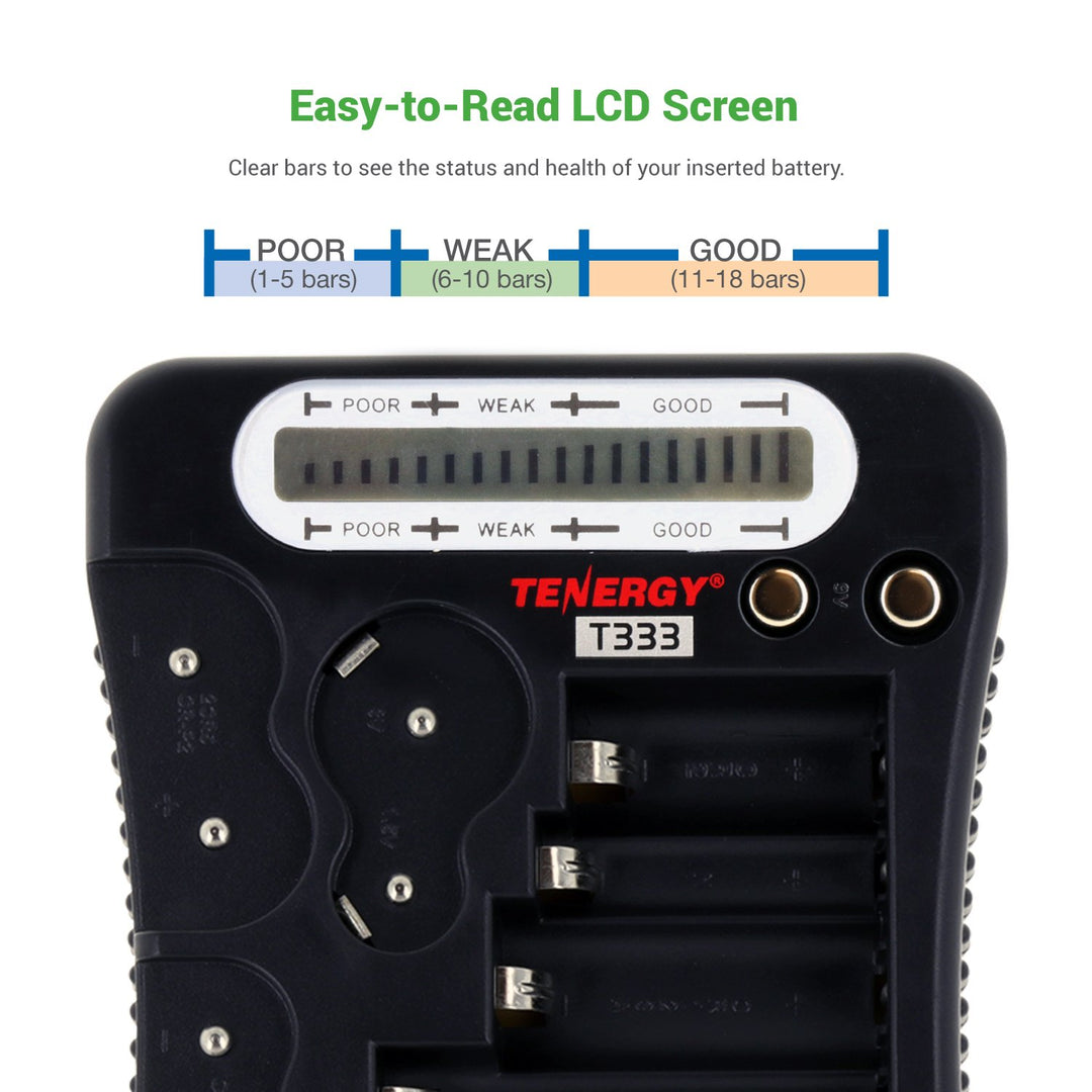 Tenergy T-333 Universal Battery Tester, LCD Display, Ce