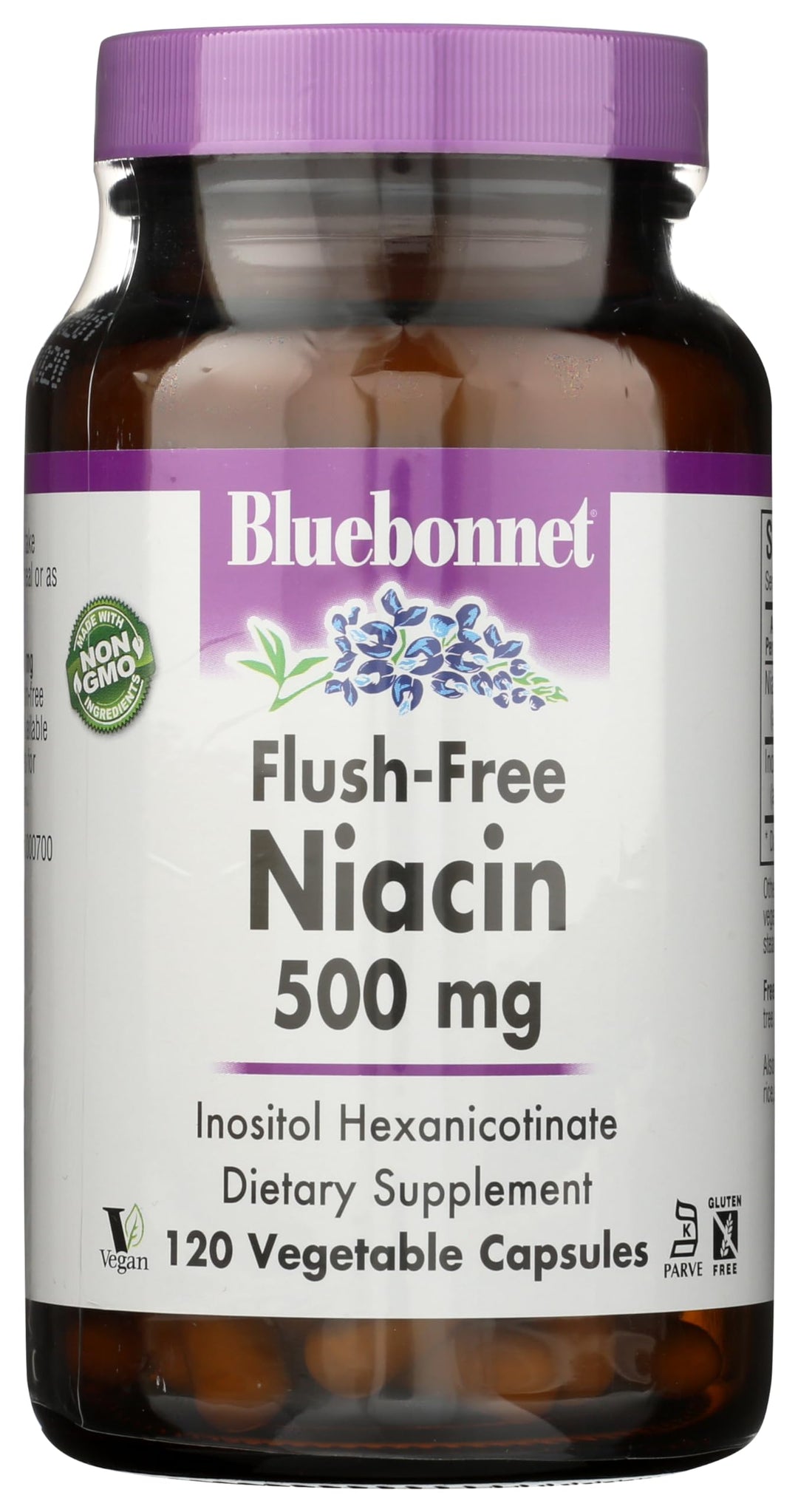Nutrition Flush-Free Niacin 500mg, for Nutritional Cardiovascular Support Vegetable Capsules, Soy/Dairy/Gluten Free, Non-GMO, Kosher Certified, Vegan, White, 120 Count
