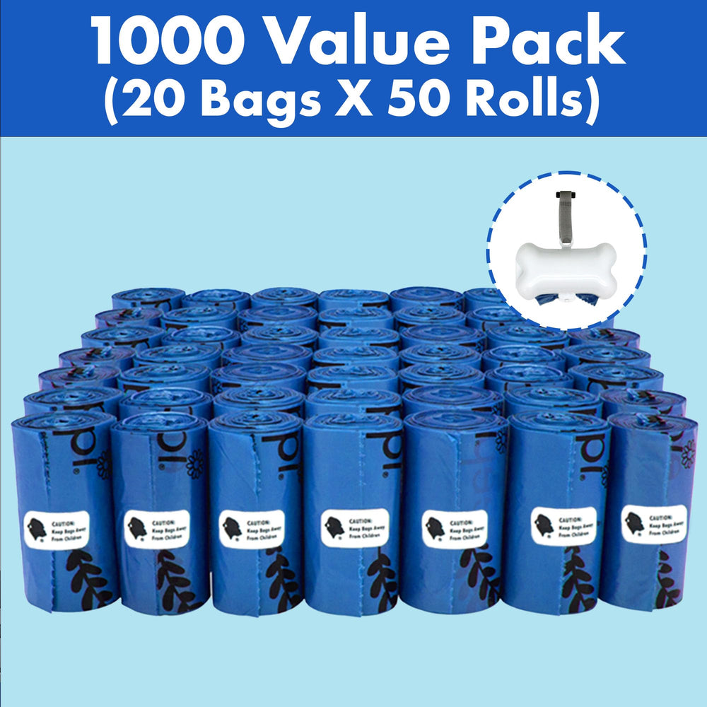 1000 Dog Poop Waste Bags with Dispenser and Leash Tie, 9 x 13, Blue, 1000 Count