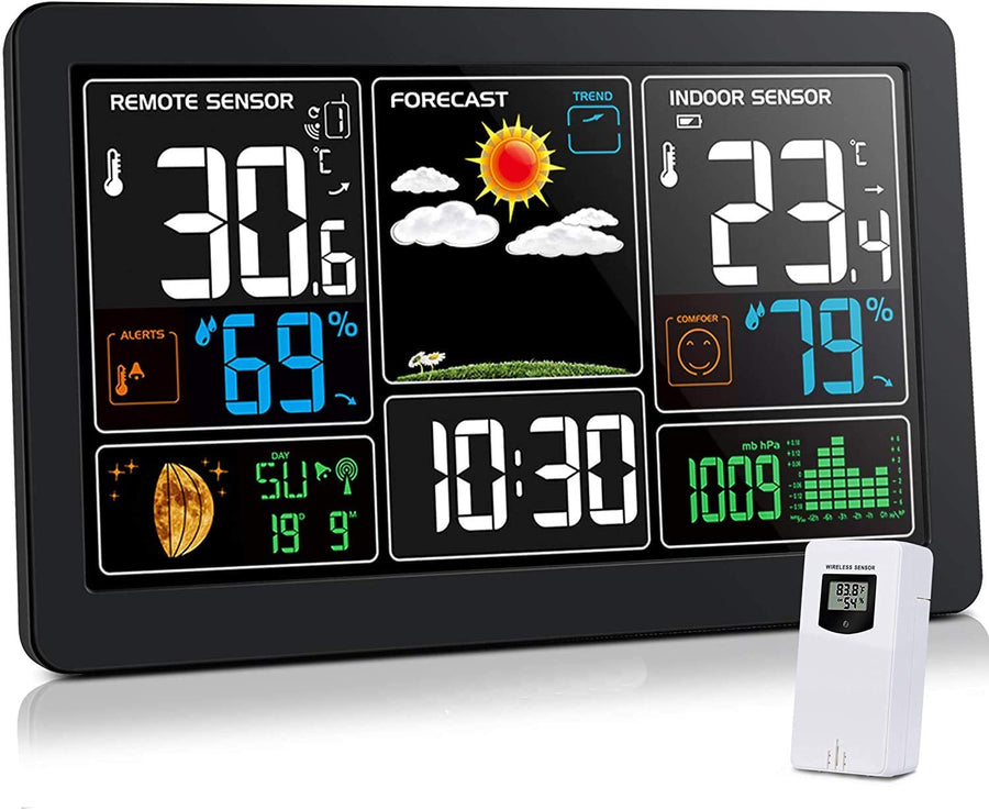Home Weather Stations Wireless Indoor Outdoor Thermometer, Portable Digital Weather Clock Atomic, Bluetooth Color Forecast Station Estacion Meteorologica Weather Monitor with Alarm