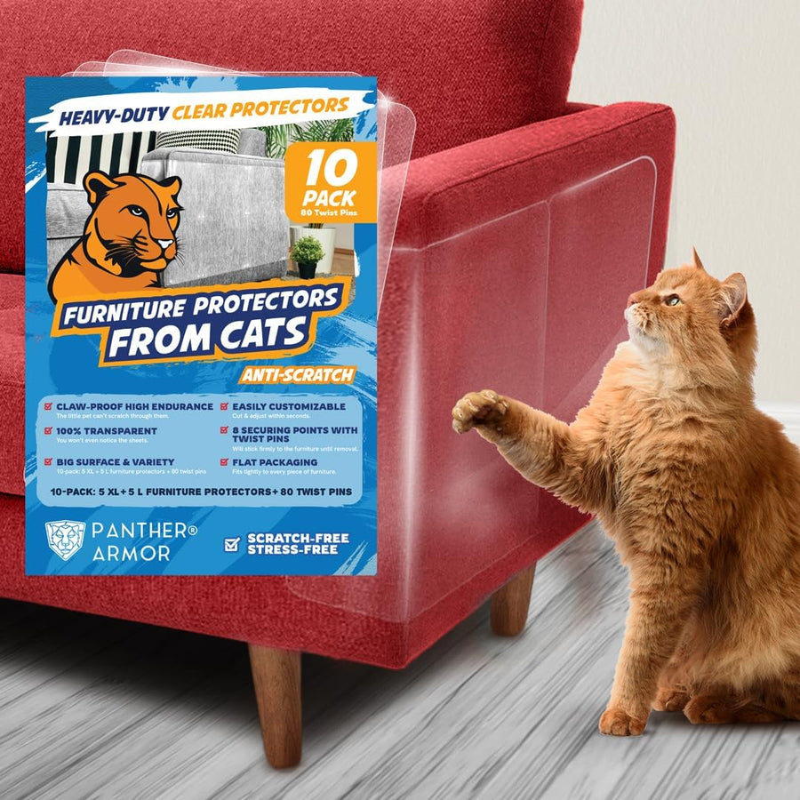 10-Pack Furniture Protectors from Cats, w/ 60 Pins (Optional for Extra Security), Couch Protector for Cats, Anti Cat Scratch Furniture Guards, Sofa Corner Scratching Training Tape