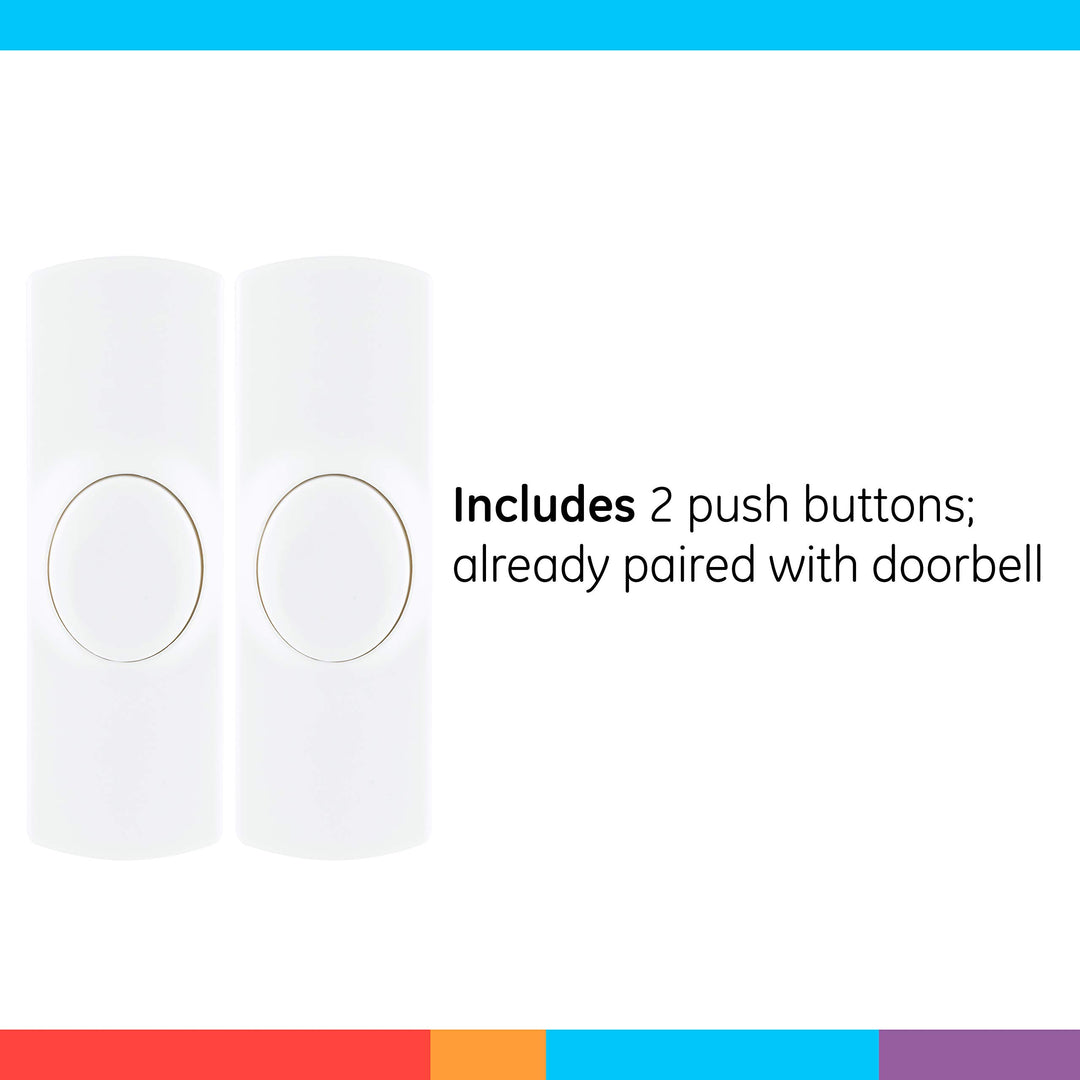 GE Wireless Kit, 8 Melodies, 2 Push Buttons, 4 Volume Levels, 150 Ft. Range, White, 19300 Doorbell, 1 Pack