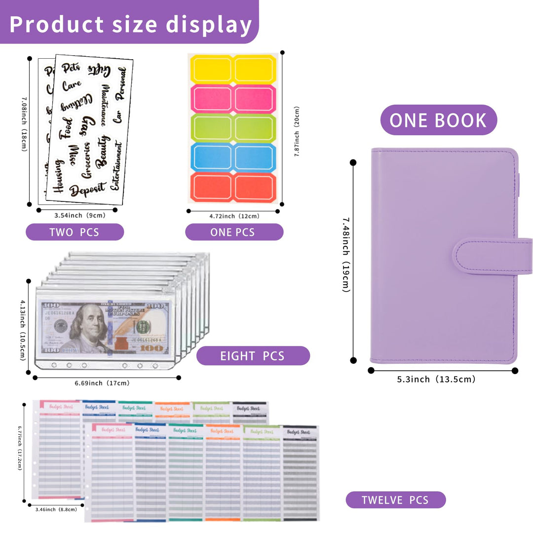 Budget Binder Cash Envelopes for Budgeting Money Organizer for Cash Money Envelopes for Cash Leather A6 Budget Binder with Zipper envelopes (Purple)