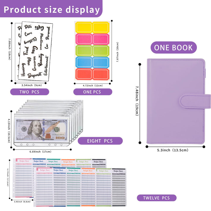 Budget Binder Cash Envelopes for Budgeting Money Organizer for Cash Money Envelopes for Cash Leather A6 Budget Binder with Zipper envelopes (Purple)
