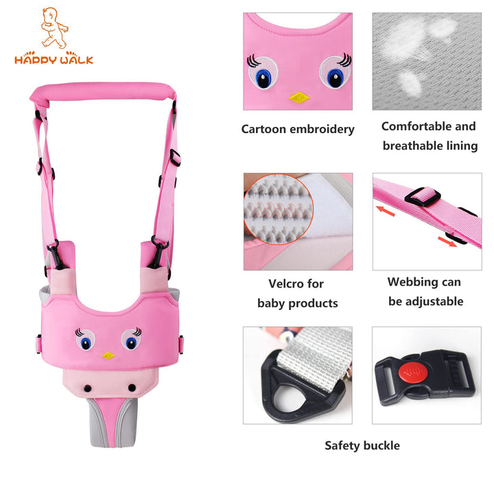 Handheld Baby Walking Harness Kids Walking Learning Helper for Boys Girls Adjustable Baby Walker Safety Harness Assistant Belt for Toddler Infant Child 7-24 Month (Pink-Chicken)