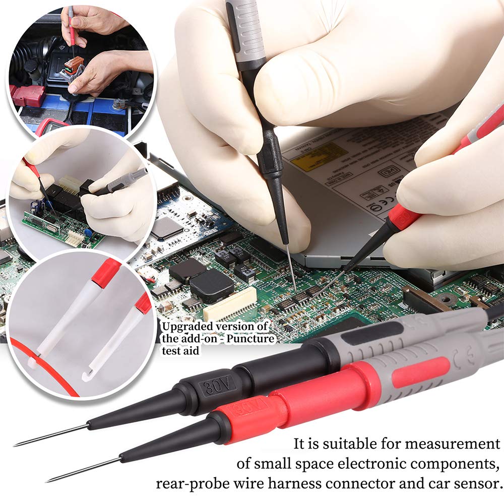 25-Piece Multimeter Leads Kit, Professional and Upgraded Test Leads Set with Replaceable Gold-Plated Multimeter Probes, Alligator Clips, Test Hooks and Back Probe Pins.