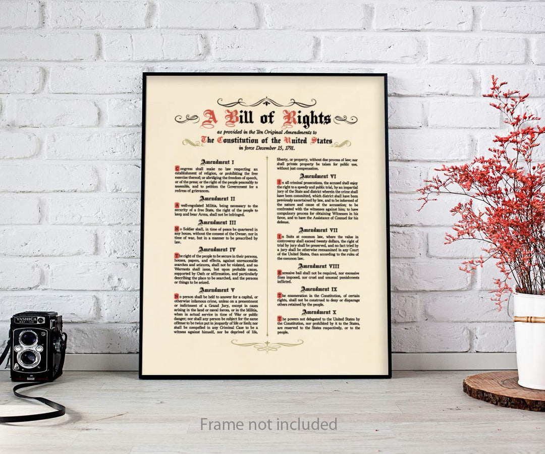 Constitution Bill of Rights Wall Art Prints - Unframed 8x10 - Patriotic Poster - American Decor for Home, Office, School - Historical Art Pictures - Inspirational Decorations for Wall