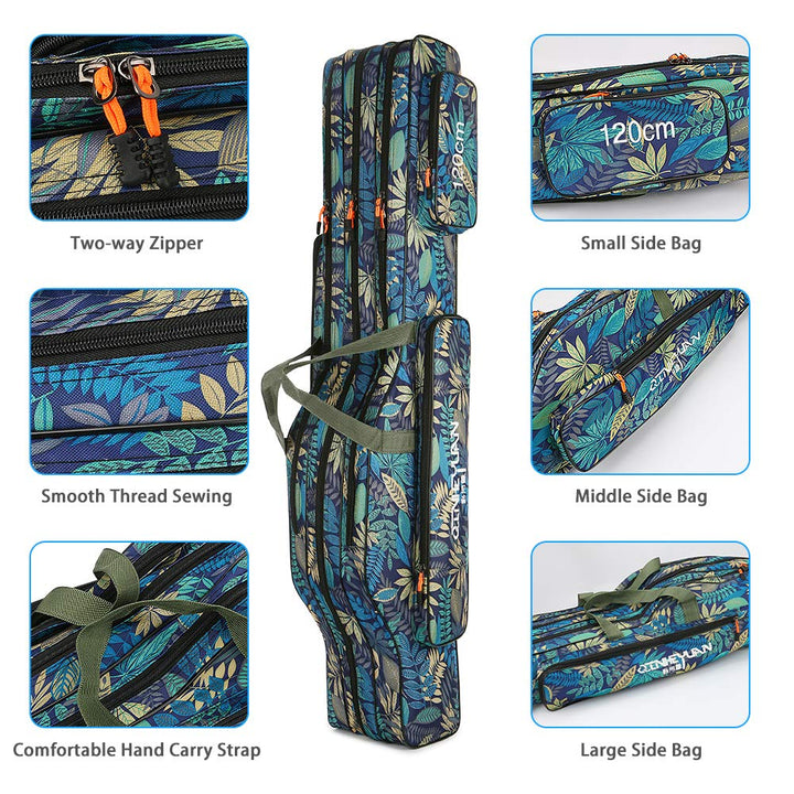 Fishing Rod Case, Three Layers Folding Fishing Pole Storage Bags Portable Gear Rods Reel Tackle Tool Gears Organizer Waterproof Camouflage Travel Carry Bag Carrier for Traveling(47inch)