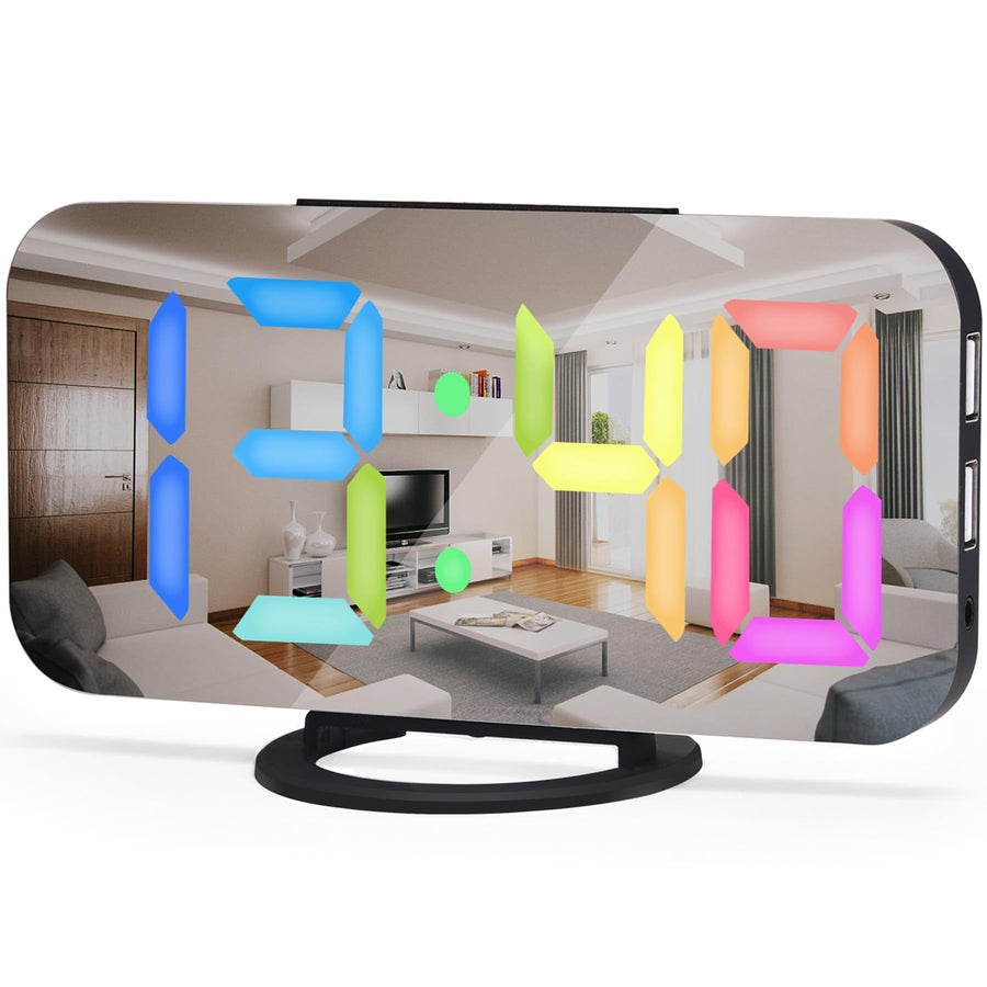 Digital Alarm Clock, Bedroom Decor, LED Mirror Desk Clock Large Display for Heavy Sleepers, Dual USB Charger Ports, 3 Level Brightness, Electronic Clock for Bedroom Home Living Room Office(Gold)