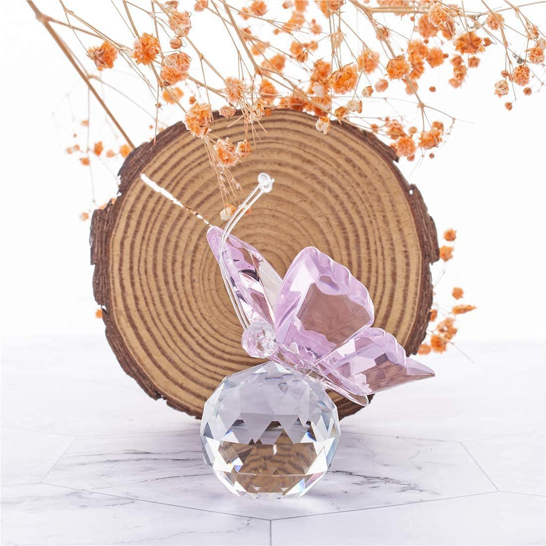H&amp;D HYALINE &amp; DORA Pink Crystal Flying Butterfly with Crystal Ball Base Figurine Collection Cut Glass Ornament Statue Animal Collectible