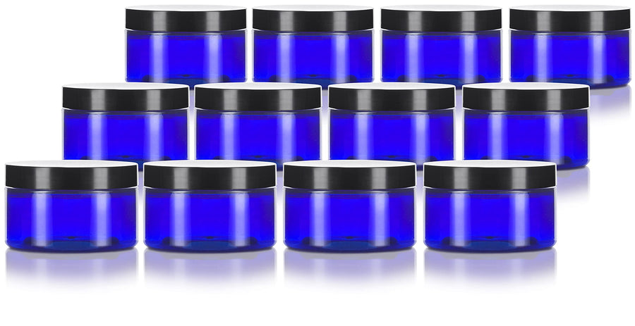 Cobalt Blue 4 oz PET (BPA Free) Plastic Jar (12 pack)
