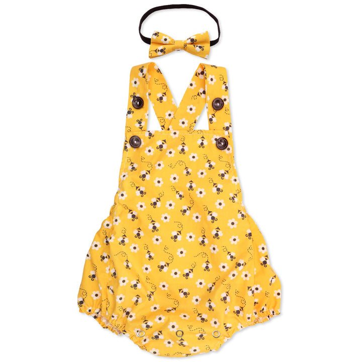 Eunikroko Honey Bee Romper with Headband for Baby Girls