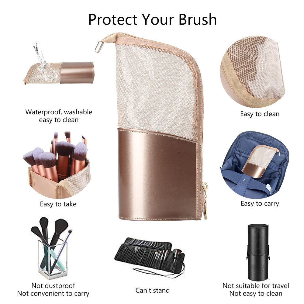 Travel Makeup Brush Bag, Portable Rose Gold Makeup Brush Holder Organizer Bag Waterproof Stand-Up Makeup Brush Pouch,Professional Artist Makeup Brush Case…