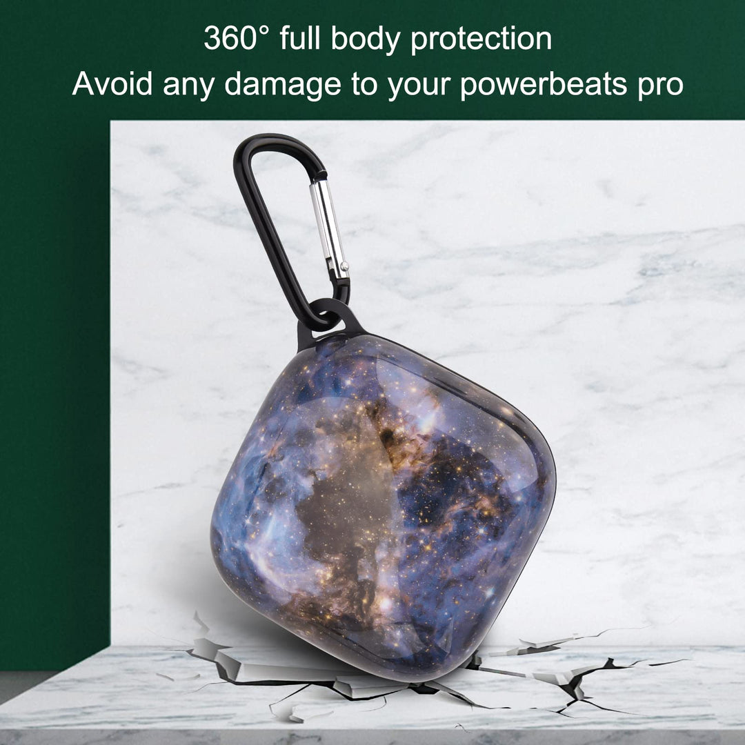 V.R.Hope Case Compatible with Powerbeats Pro Case Cover, Upgraded Anti-Lost &amp; Shockproof Protective Case with Carabiner for Beats Powerbeats Pro (Galaxy Black)