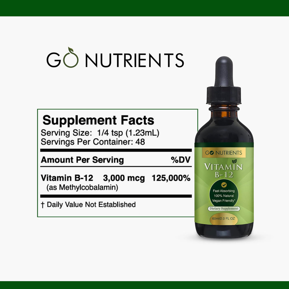 Vitamin B12 Sublingual Methylcobalamin – B-12 Liquid Drops 3000mcg, Organic Raspberry Flavor, Vegan – Supports Energy, Nerve Health & Red Blood Cell Formation - 2oz (48 Servings)