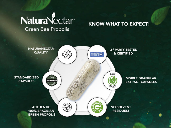 - Green Bee Propolis Capsules - NSF Contents Certified Brazilian Green Propolis - Gluten-Free Propolis Supplements with Flavonoids - Naturally Sourced Through Ethical Beekeeping (60pcs.)