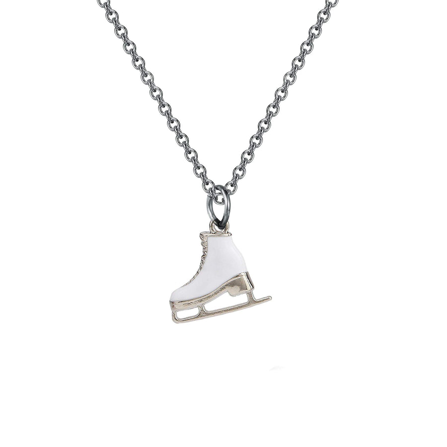 Skater Necklace Ice Skate Necklace White Enameled Figure Skating Pendant Team Sport Skater Jewelry Skate Lover Gift (silver)