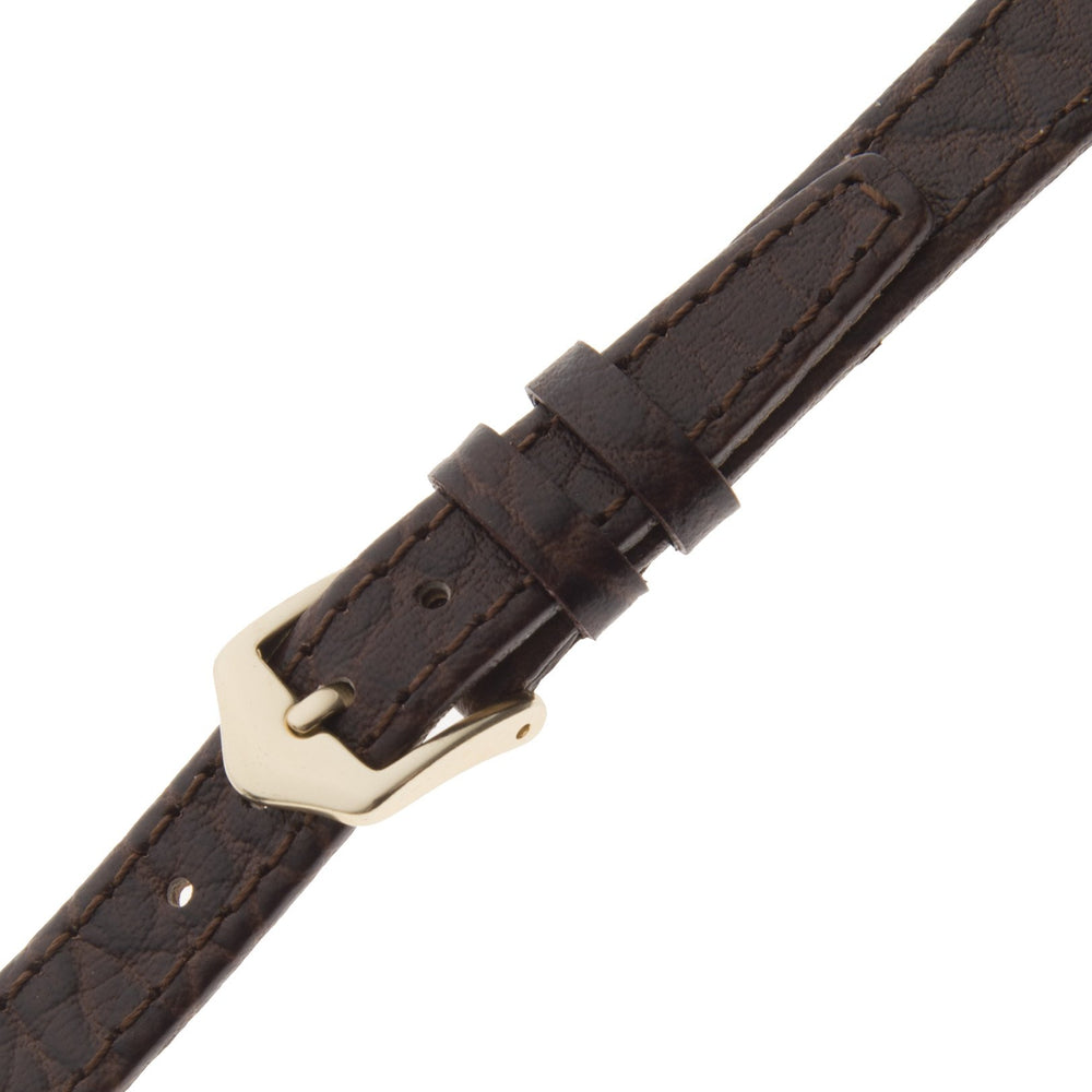 10-13mm Ladies Flat Stitched Distressed Leather Calfskin Watch Strap FS52-0212 (12 millimeter end width, Brown, Gold-Tone Buckle)