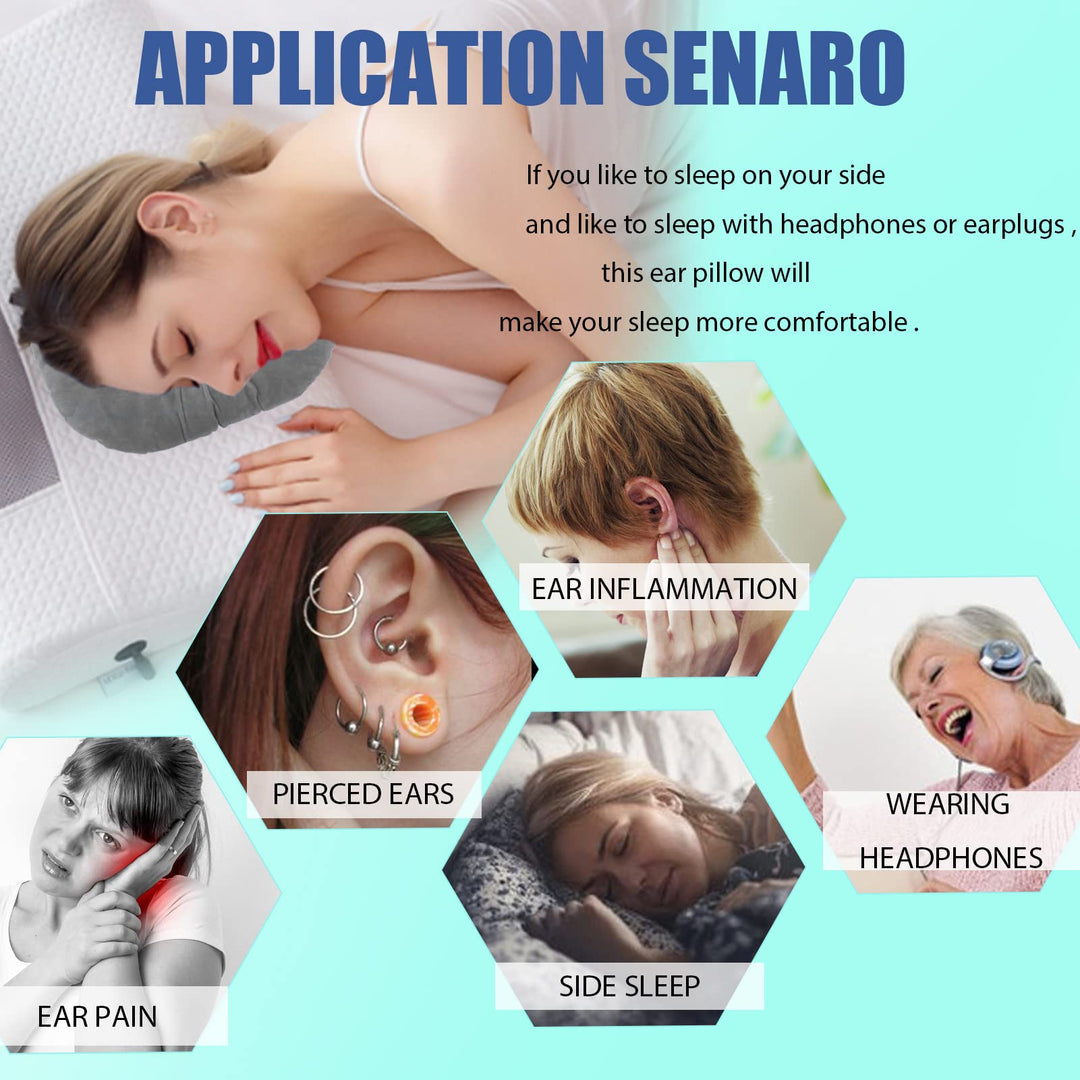Piercing Pillow for Side Sleepers, Donut Shaped Side Pillow with Hole for Ear, Ear Pillows for CNH and Ear Piercing Ear Pain, Ear Cushions for Sleeping Guard (Gray)
