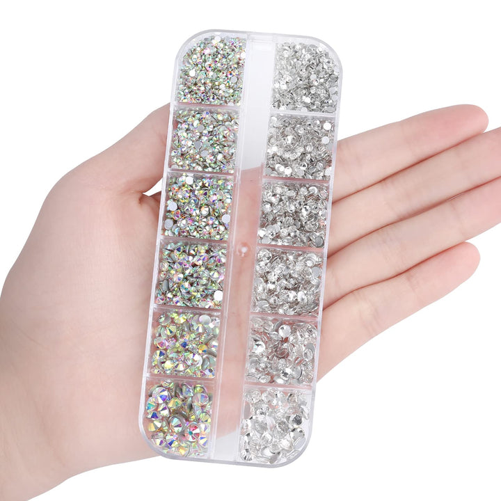 3792 Pcs Glass Crystals Rhinestone for Nail Art Crafts,6 Size(2mm-4.6mm) Nail Gems Flatback Rhinestone,Jewels Diamonds Stone Kit with Picking Pen and Tweezers(White+White AB)