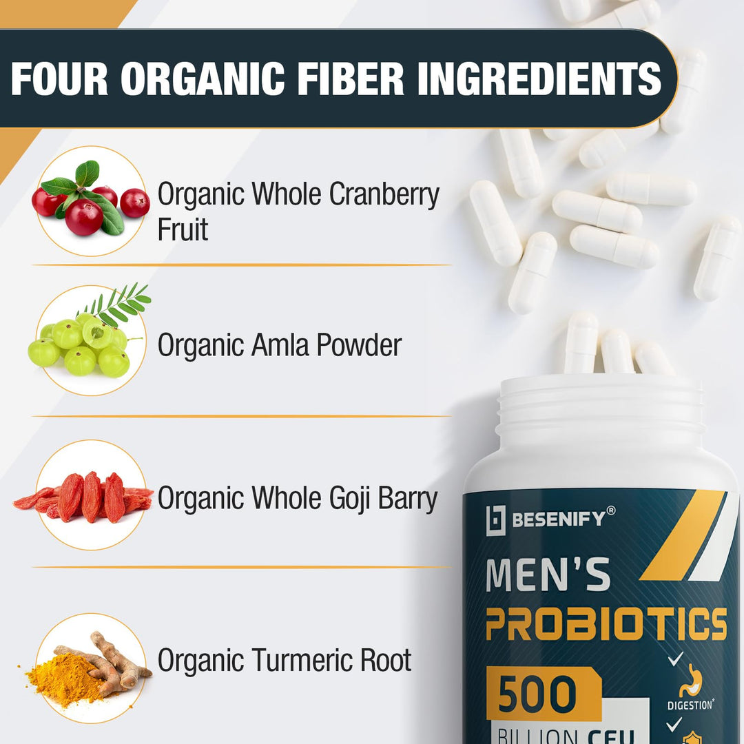 Probiotics for Men, 500 Billion CFUs &amp; 12 Strains, Men&#39;s Probiotic with Turmeric, Cranberry, Goji, Pro Biotics for Overall Digestive, Immune Health, Stomach, Gut &amp; Bloating, 60 Capsules