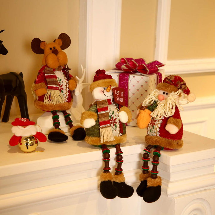 Sumind 3 Pieces Christmas Sitting Santa Claus Snowman Reindeer Christmas Ornament Long Legs Table Fireplace Decor Home Decoration Christmas Figurines Plush