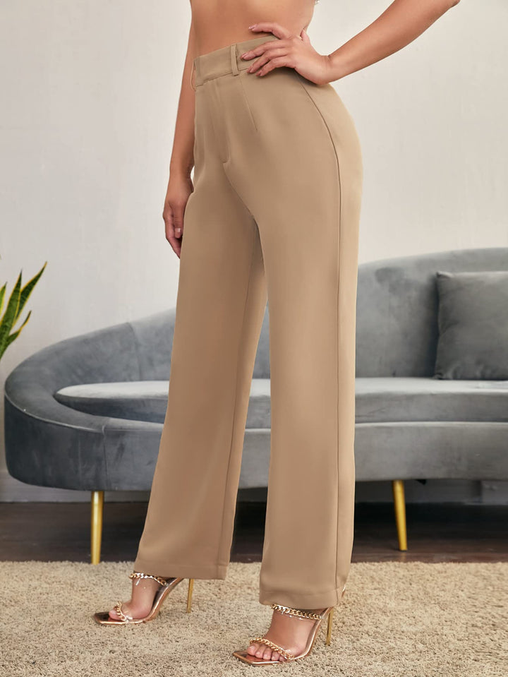 Women&#39;s Elegant High Waist Solid Long Pants Office Trousers Khaki S