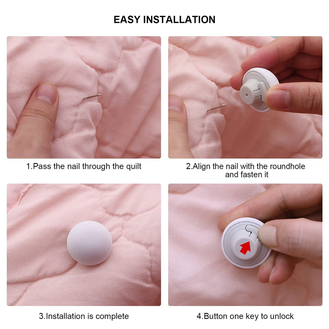 Duvet Pin Duvet Clips 16 Sets, Duvet Cover Pins Comforter Clips with Soft Fabric Material, Double Sided Pin Fasteners for Quilt, Cushions, Curtains - White