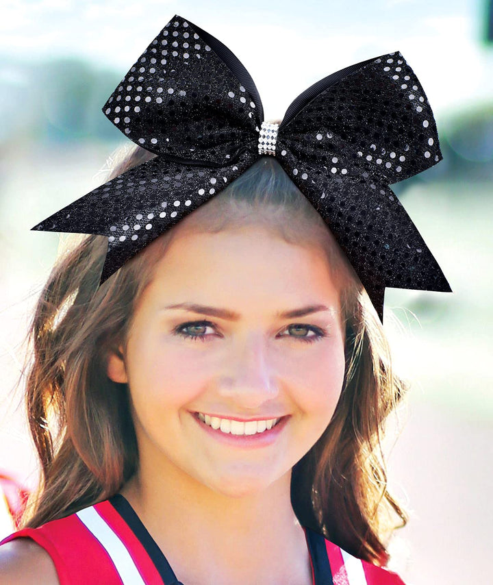 Black Glitter Cheer Bow Bulk Large Hair Bows Breast Cancer 8inch for Toddler Girls Jumbo Cheerleading Ponytail Holder Team Gifts for Teen Hair Ribbons Softball Cheerleader Pack of 10