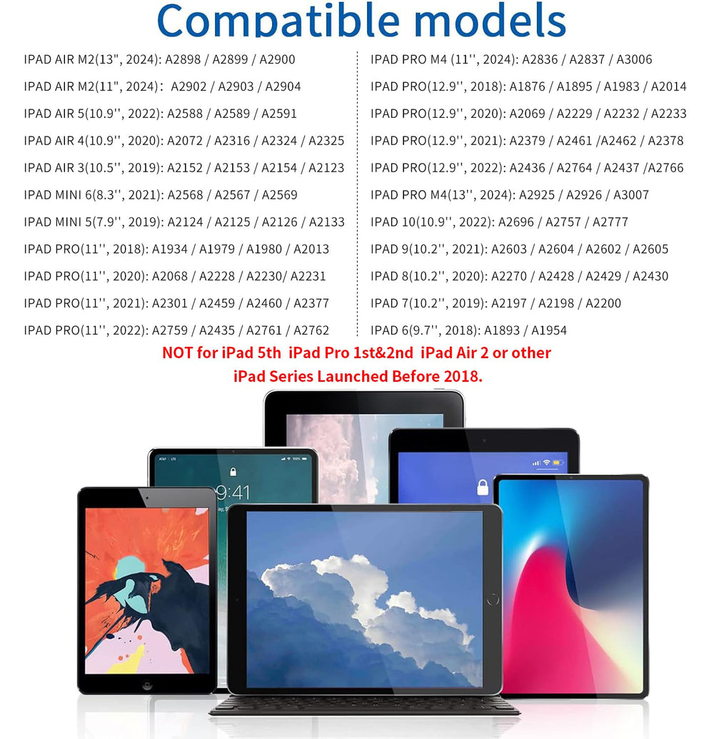 Stylus Pencil for Apple iPad Air 2024 11/13 inch M2, iPad Pro 13/12.9/11-inch, iPad Air 6/5/4/3th Generation, iPad Air Pencil, iPad 10/9/8/7/6th, Compatible (2018-2024) with Palm Rejection