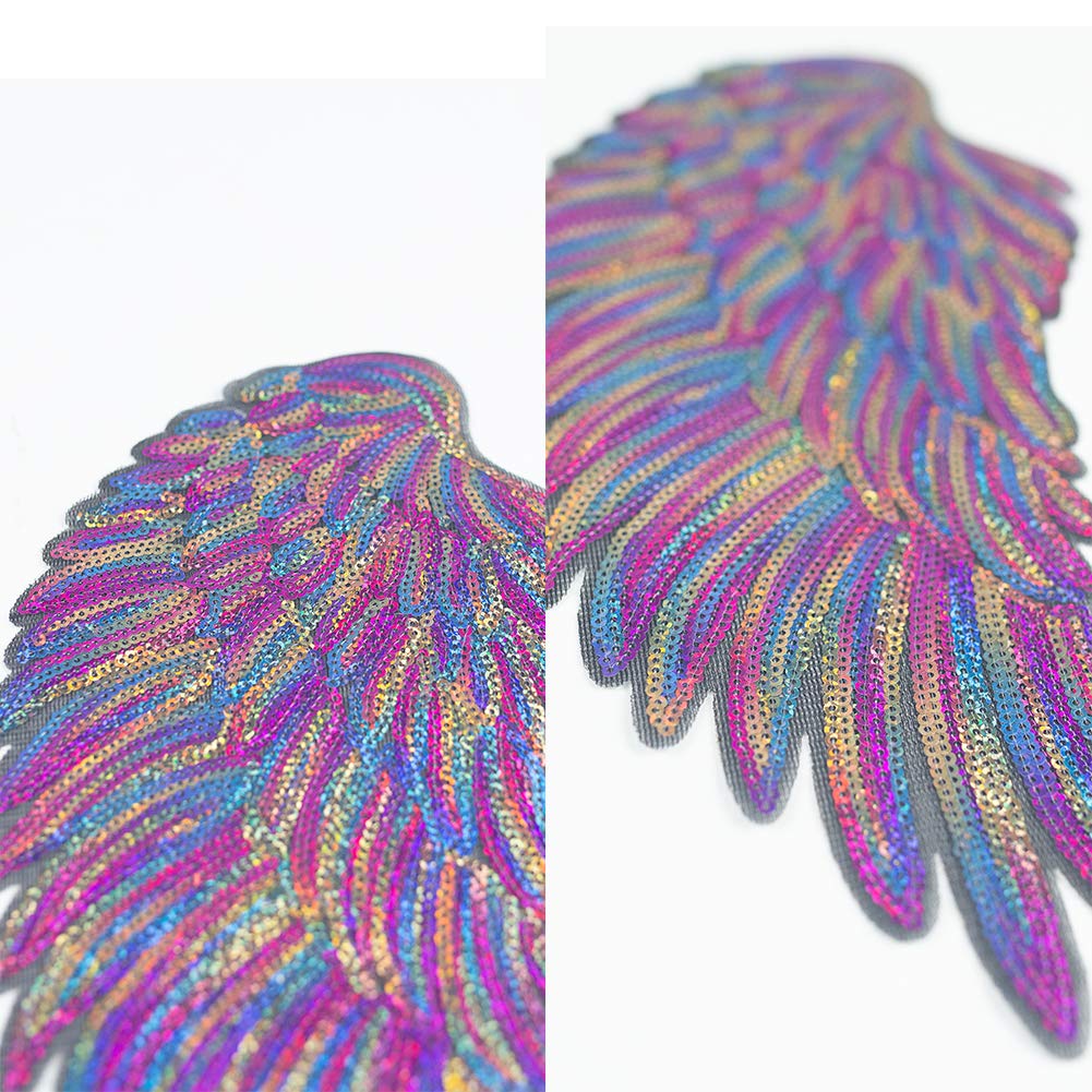 7 Pair of Wings Sequins Angel Wings Iron On Patch DIY Embroidered Applique Bling Wings for Jackets Cloth or Bag Decoration