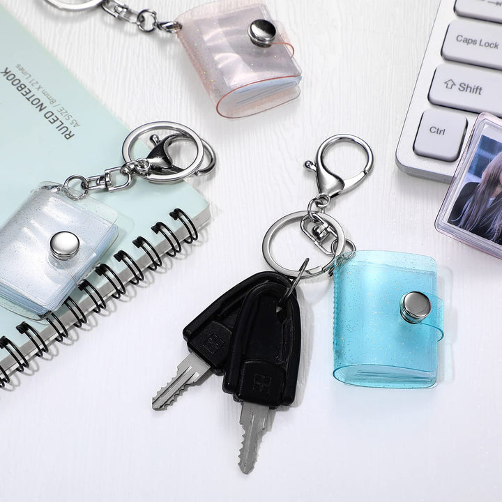 4 Pack 1 Inch Mini Small Photo Album 16 Pockets Photo Storage with Keychain Mini Photo Album Keychain for Picture Photo Card Holder Storage Book Wedding Anniversary Birthday Valentine Gift