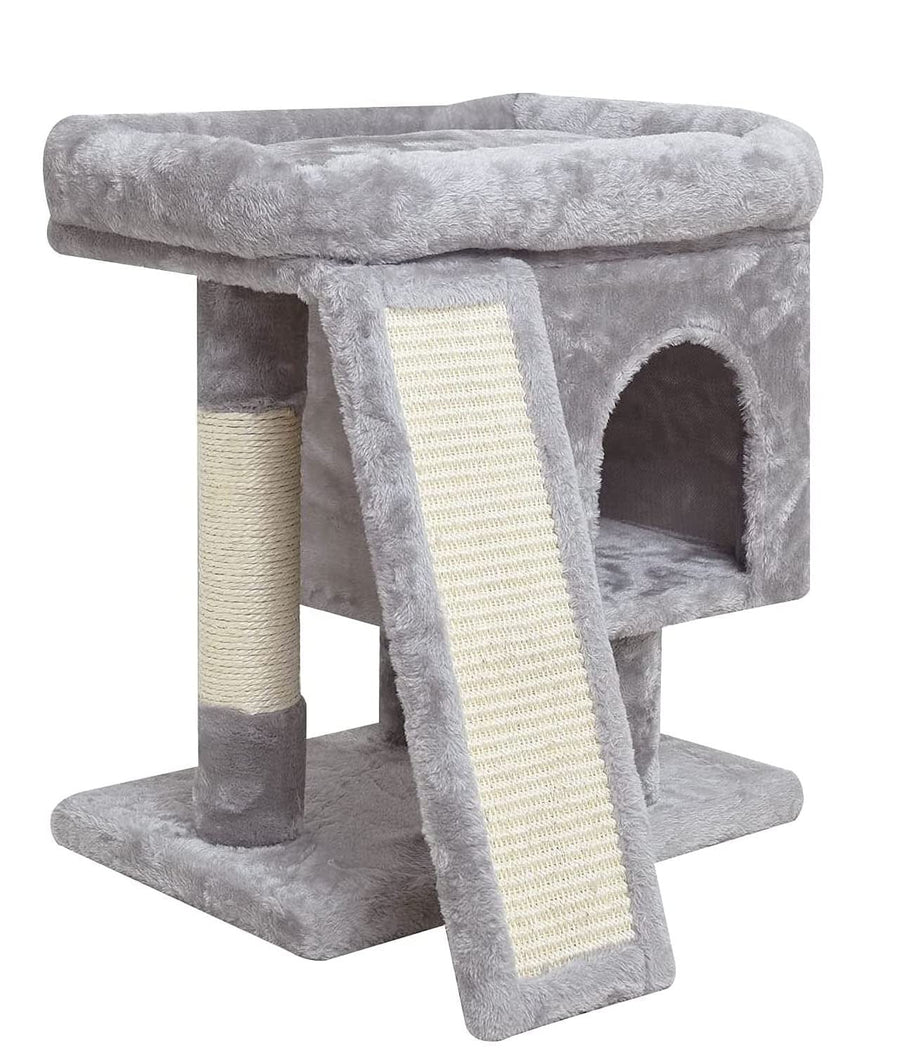 Small Cat Tree for Indoor Cats, Cat Tower with Scratching Post, Modern Activity House for Large Cats, Condo with Board, Kittens Cave (Light Grey)