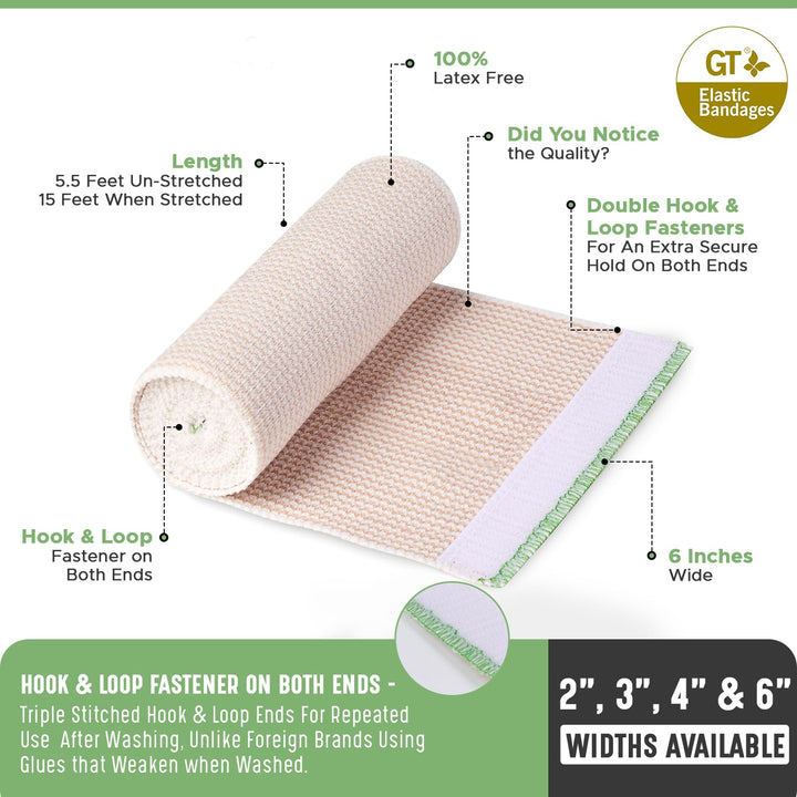 GT 6 Cotton Elastic Bandage with Hook and Loop Closure 